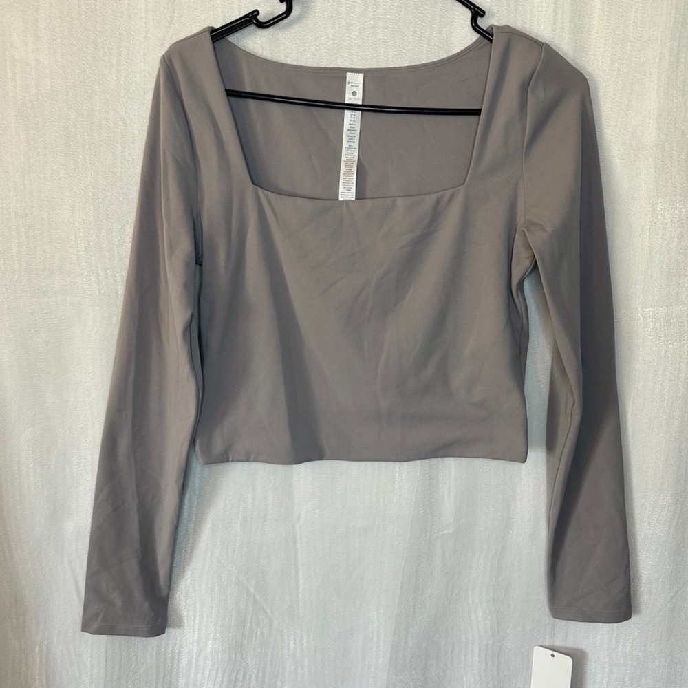 Crz yoga workout top size large crop womens gray square neck croptop